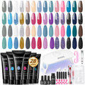 JEWHITENY Poly Gel Nail Kit – All-In-One 28-Color Set with UV Lamp, Builder Gel & Top Coats
