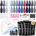JEWHITENY Poly Nail Gel Kit – 14 Colors, 48W UV/LED Lamp, All-in-One DIY Gel Nails at Home