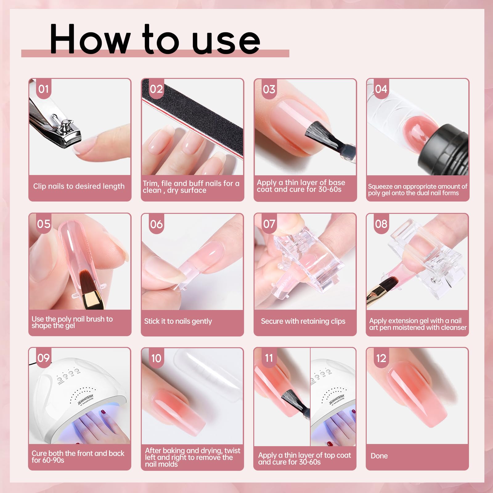 JEWHITENY 14-Color Poly Gel Nail Kit with UV Lamp – All-In-One Starter Kit