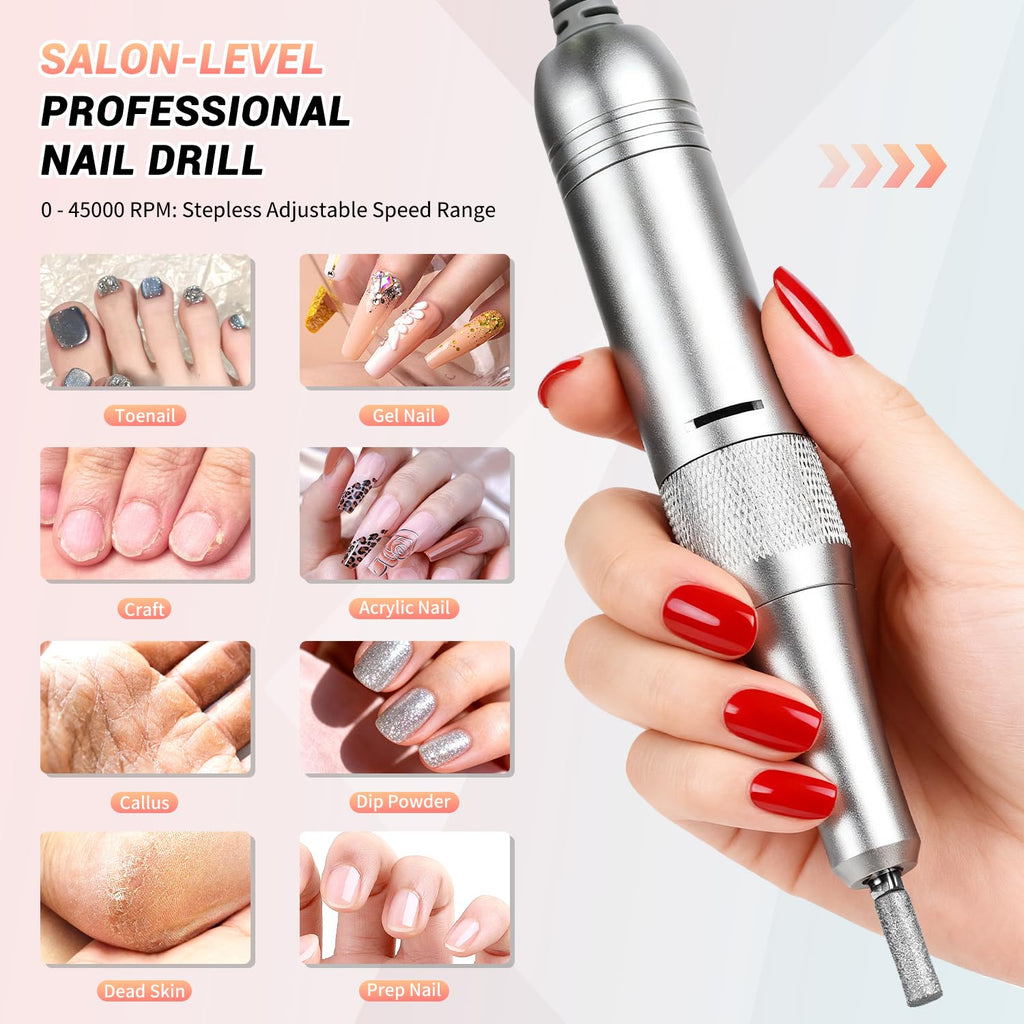 JEWHITENY SG717 Rechargeable Cordless Nail Drill — 45000 RPM for Beginners & Pros