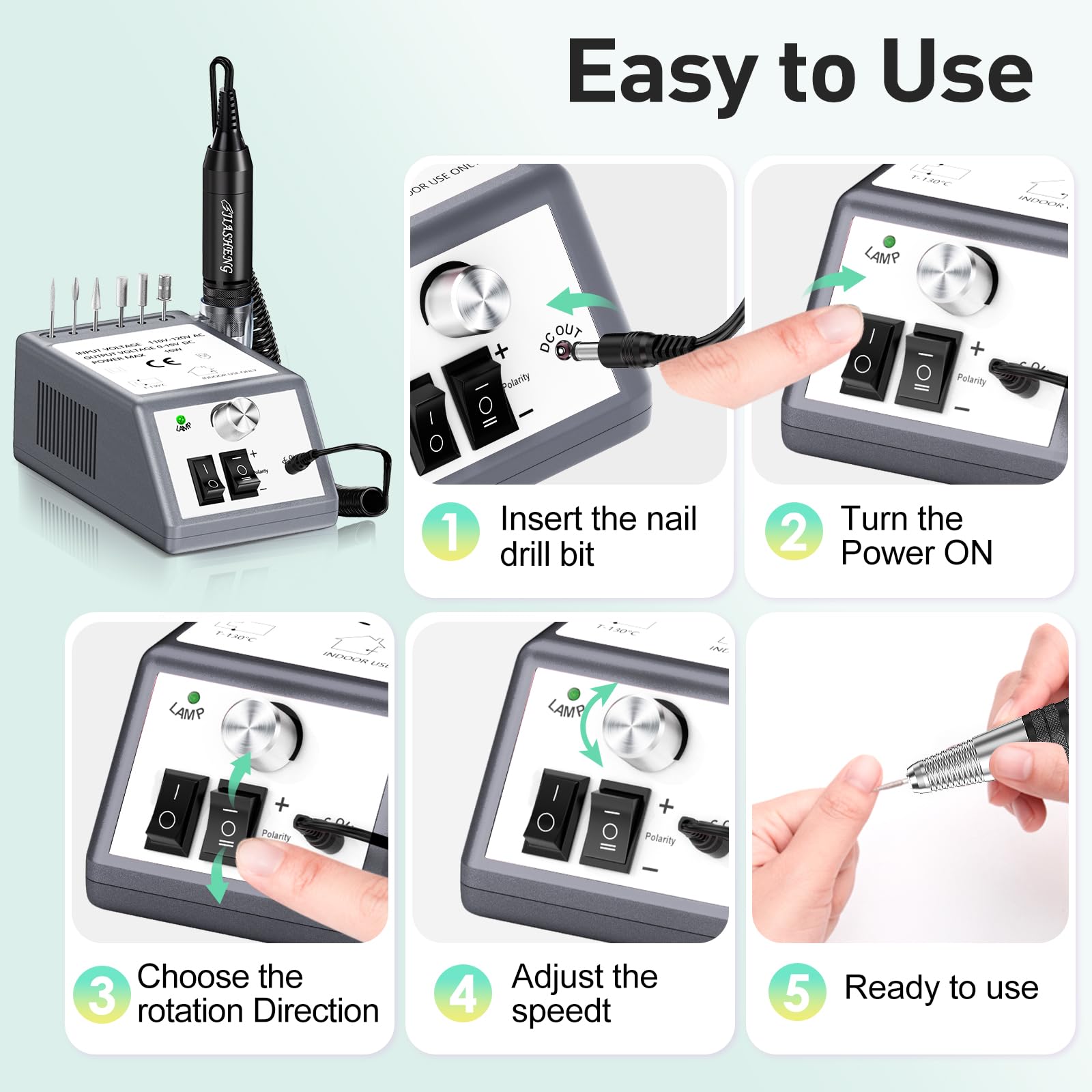 JIASHENG 30,000 RPM Nail Drill – Pro E-File Kit (Grey)