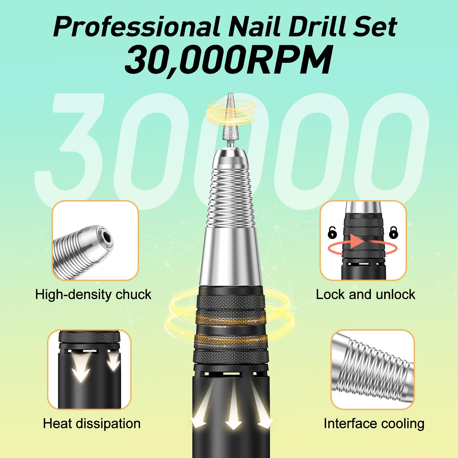JIASHENG 30,000 RPM Nail Drill – Pro E-File Kit (Grey)