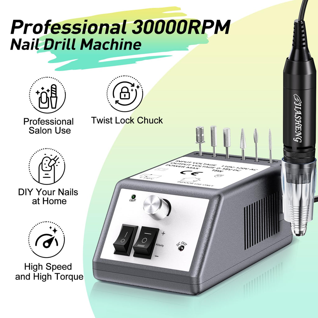 JIASHENG 30,000 RPM Nail Drill – Pro E-File Kit (Grey)