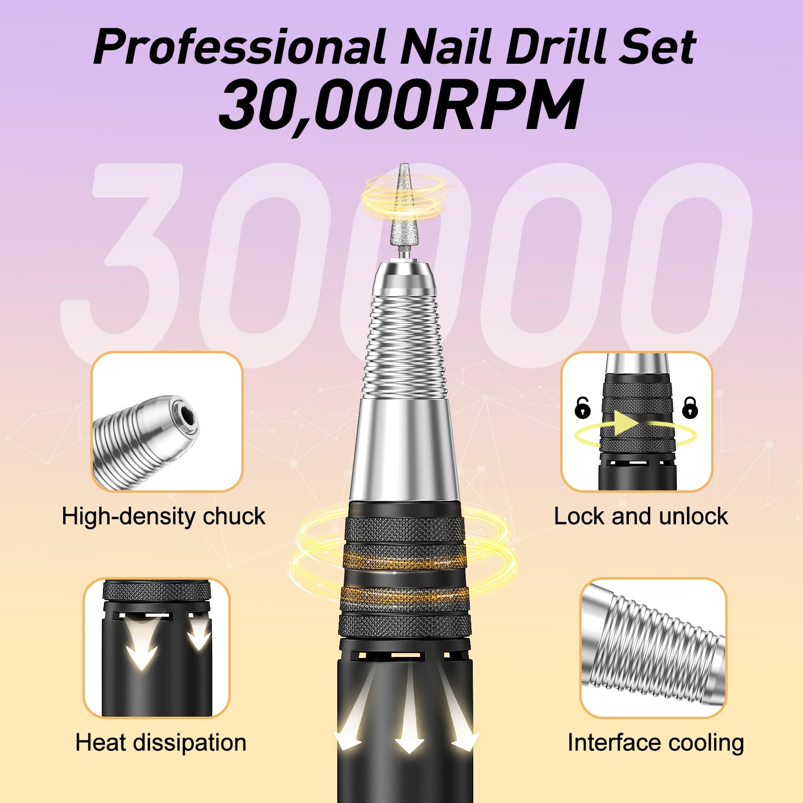 Jiasheng Professional Nail Drill – 30000rpm Efile for Acrylic & Gel