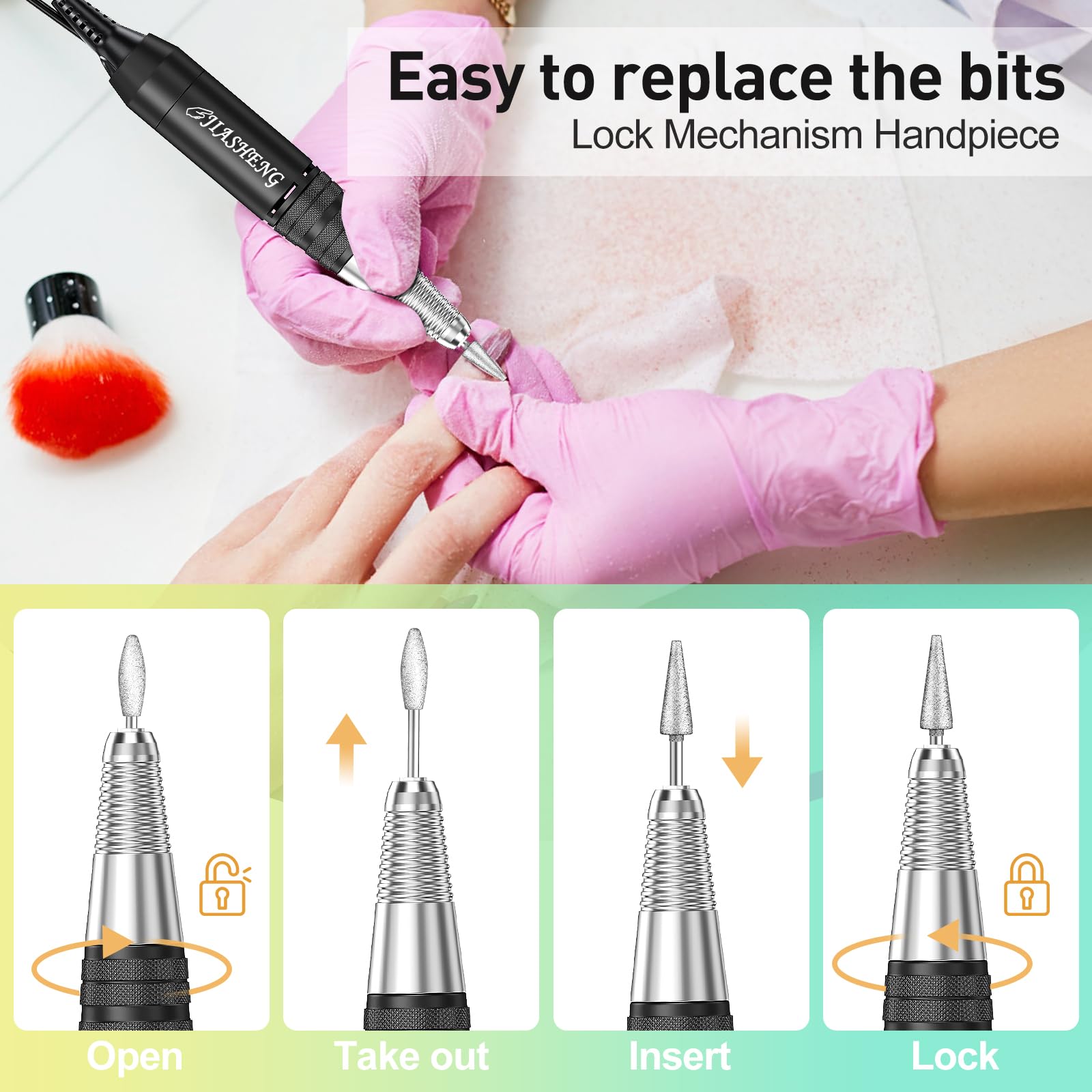 JIASHENG 30,000 RPM Nail Drill – Pro E-File Kit (Grey)