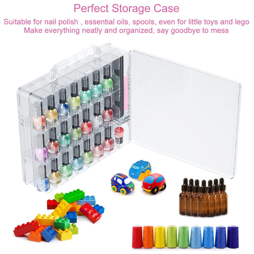 JIASHENG 48-Bottle Nail Polish Organizer Case | Double-Sided, Adjustable Dividers, Portable Storage