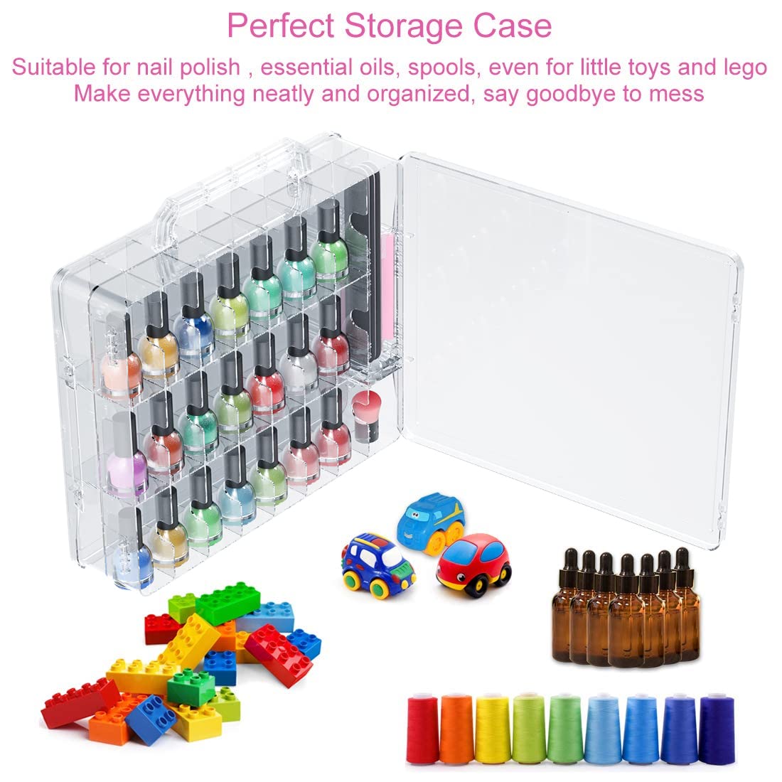 JIASHENG 48-Bottle Nail Polish Organizer Case | Double-Sided, Adjustable Dividers, Portable Storage
