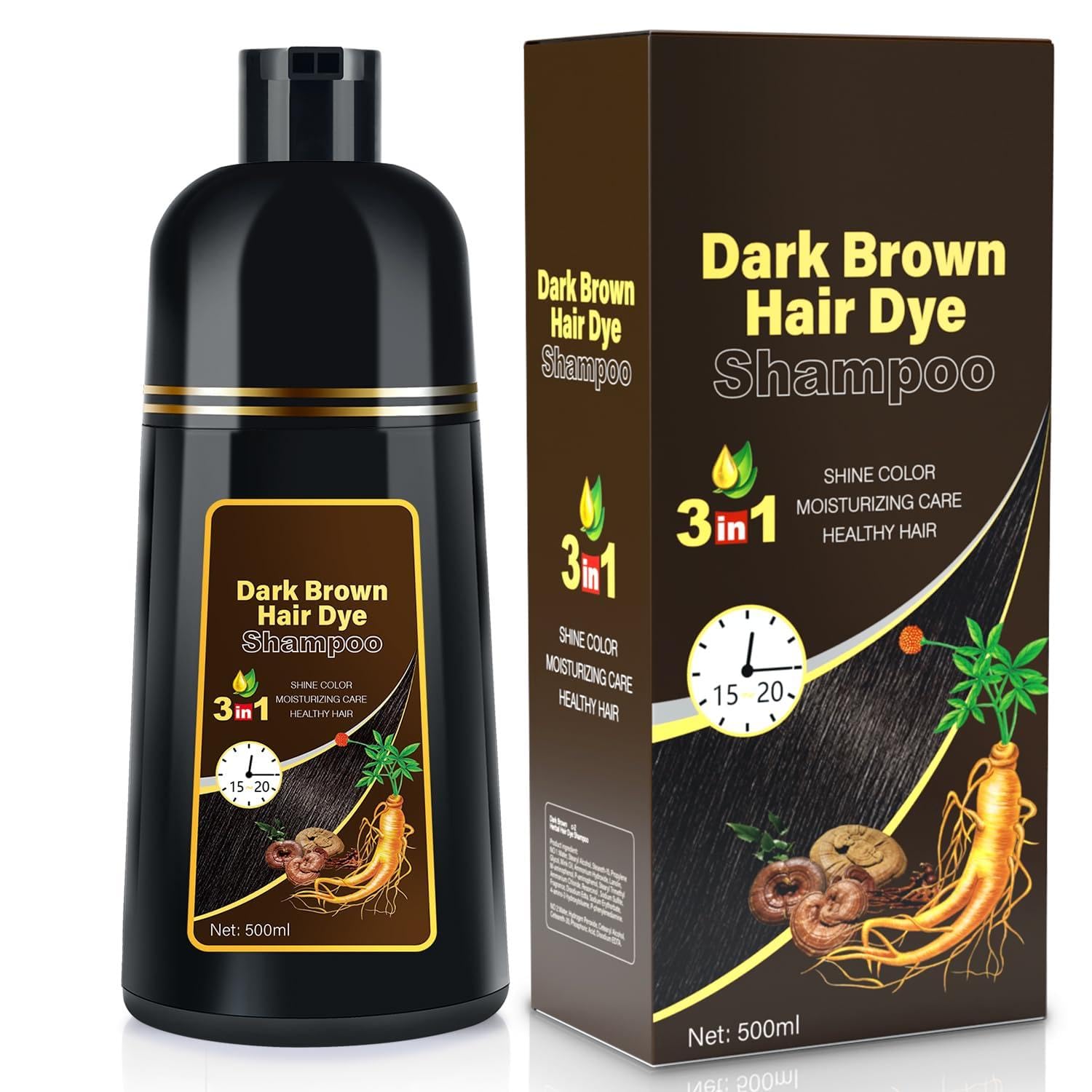 JIESSIA Dark Brown Hair Dye Shampoo 3-in-1 for Gray Hair Coverage | 16.9 fl oz