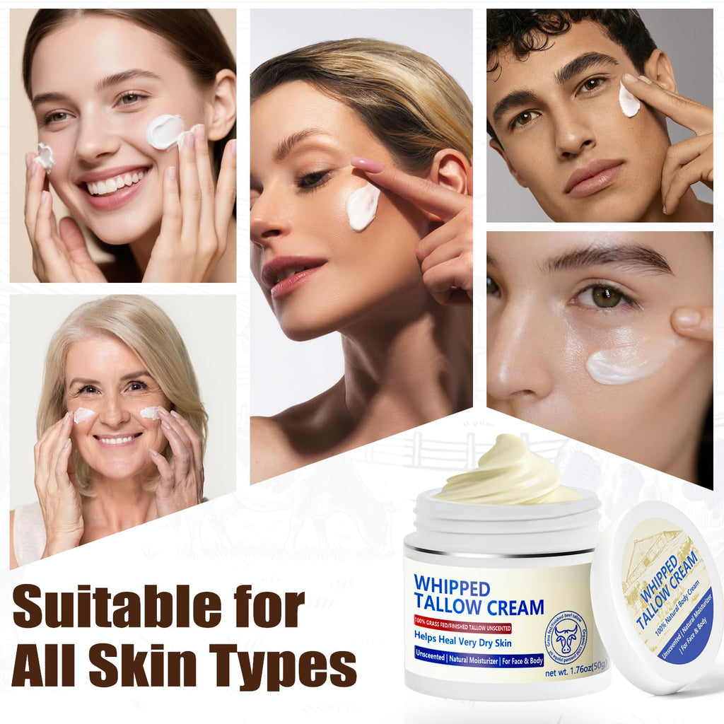 JIIANERY Beef Tallow Balm for Skin – 100% Organic Grass-Fed Whipped Tallow & Honey Moisturizer