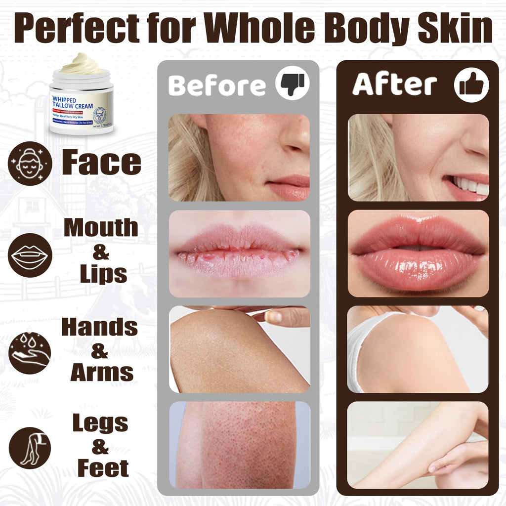 JIIANERY Beef Tallow Balm for Skin – 100% Organic Grass-Fed Whipped Tallow & Honey Moisturizer