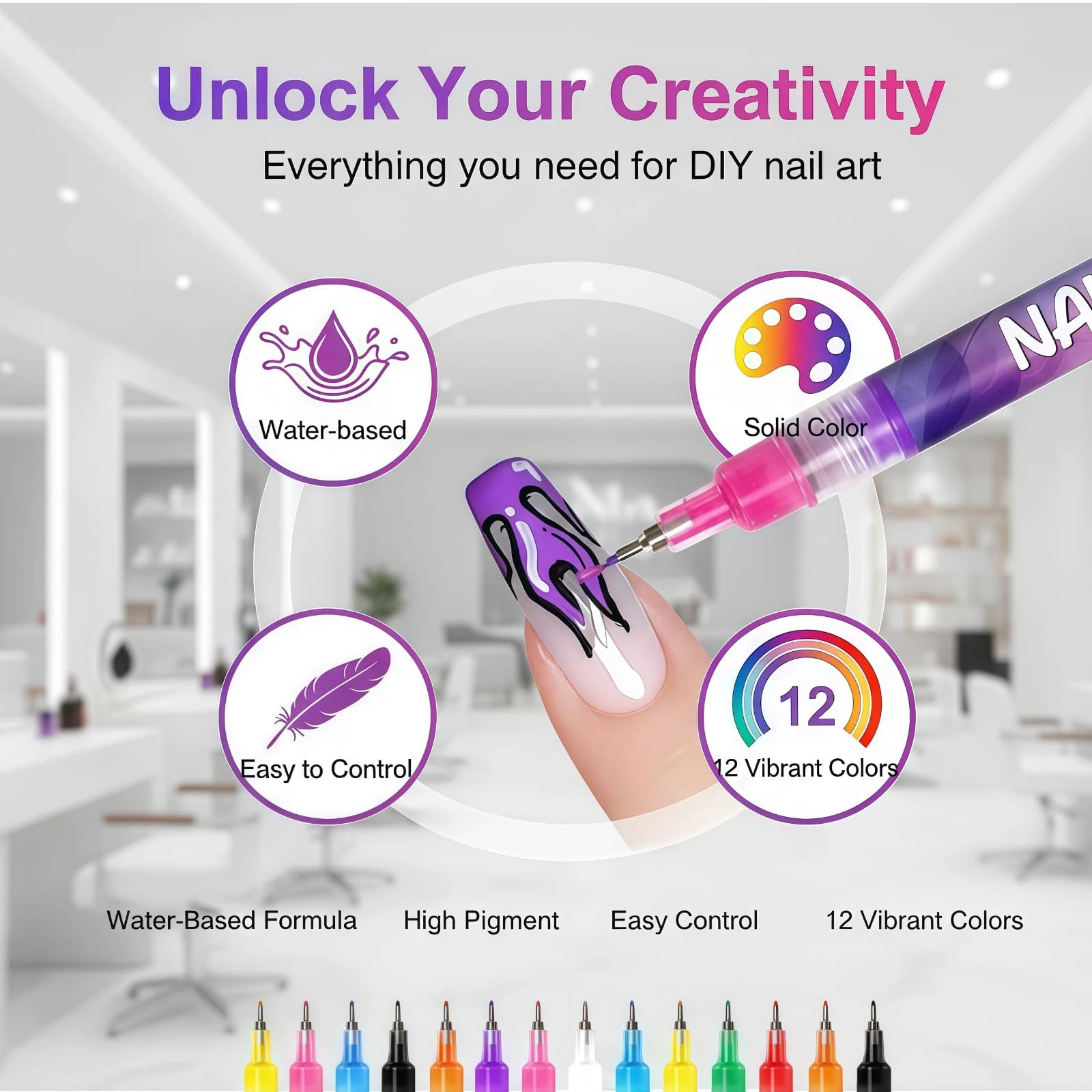 JIJOE Nail Art Pen Set – 12 Quick-Dry Nail Art Pens for Beginners | Adult DIY Manicure Toolkit