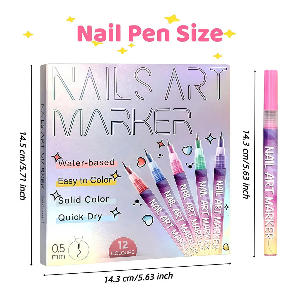 JIJOE Nail Art Pen Set – 12 Quick-Dry Nail Art Pens for Beginners | Adult DIY Manicure Toolkit