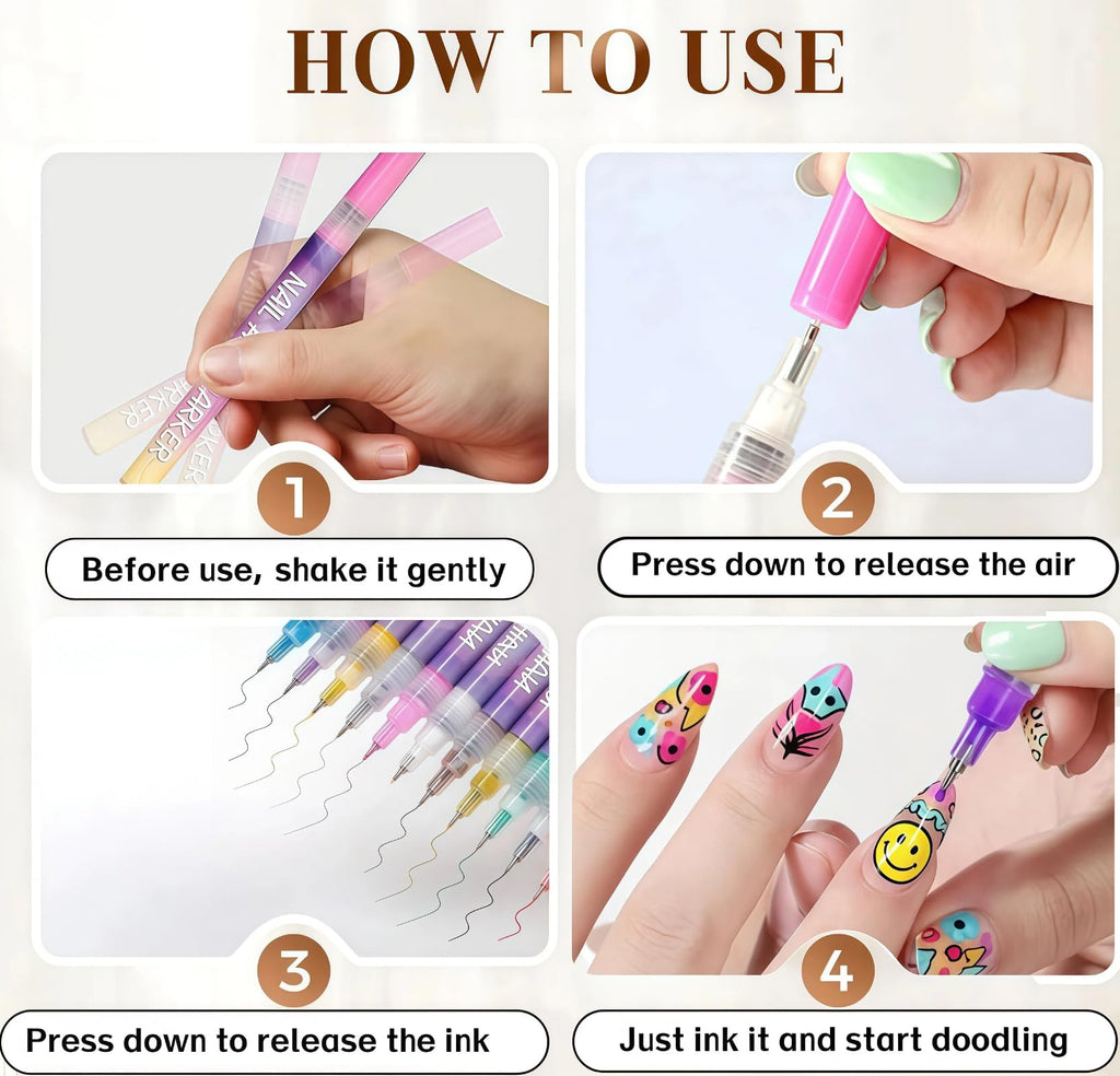 JIJOE Nail Art Pen Set – 12 Quick-Dry Nail Art Pens for Beginners | Adult DIY Manicure Toolkit
