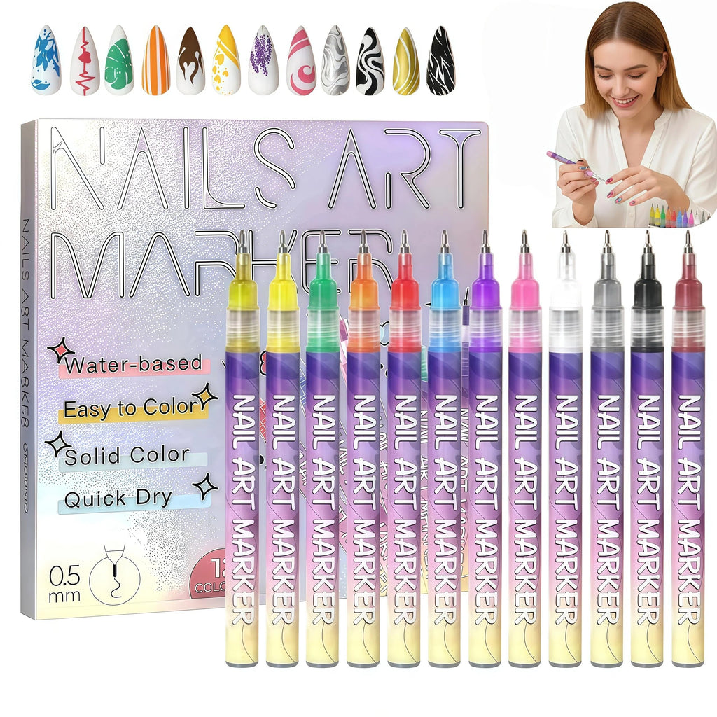 JIJOE Nail Art Pen Set – 12 Quick-Dry Nail Art Pens for Beginners | Adult DIY Manicure Toolkit