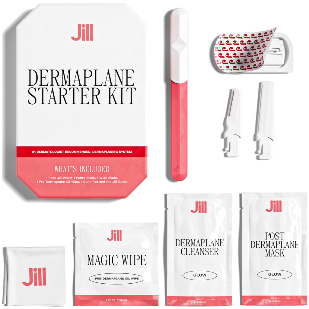 JILL Dermaplane Starter Kit for Women in Rose – All-in-One Facial Razor & Exfoliating Set