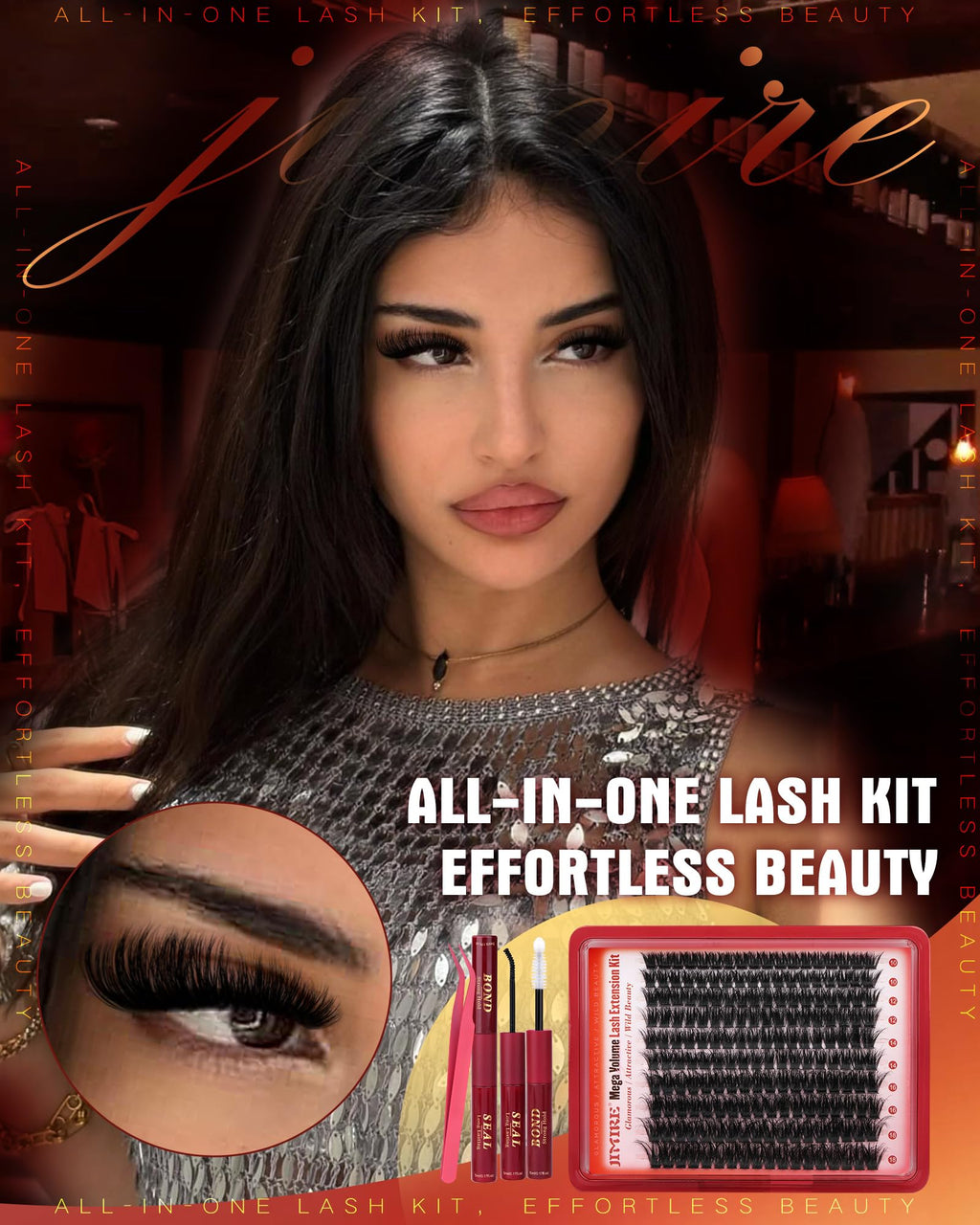 JIMIRE Fluffy Lash Clusters Kit 200D D-Curl – DIY Lash Extensions (10-18mm) with Bond & Seal