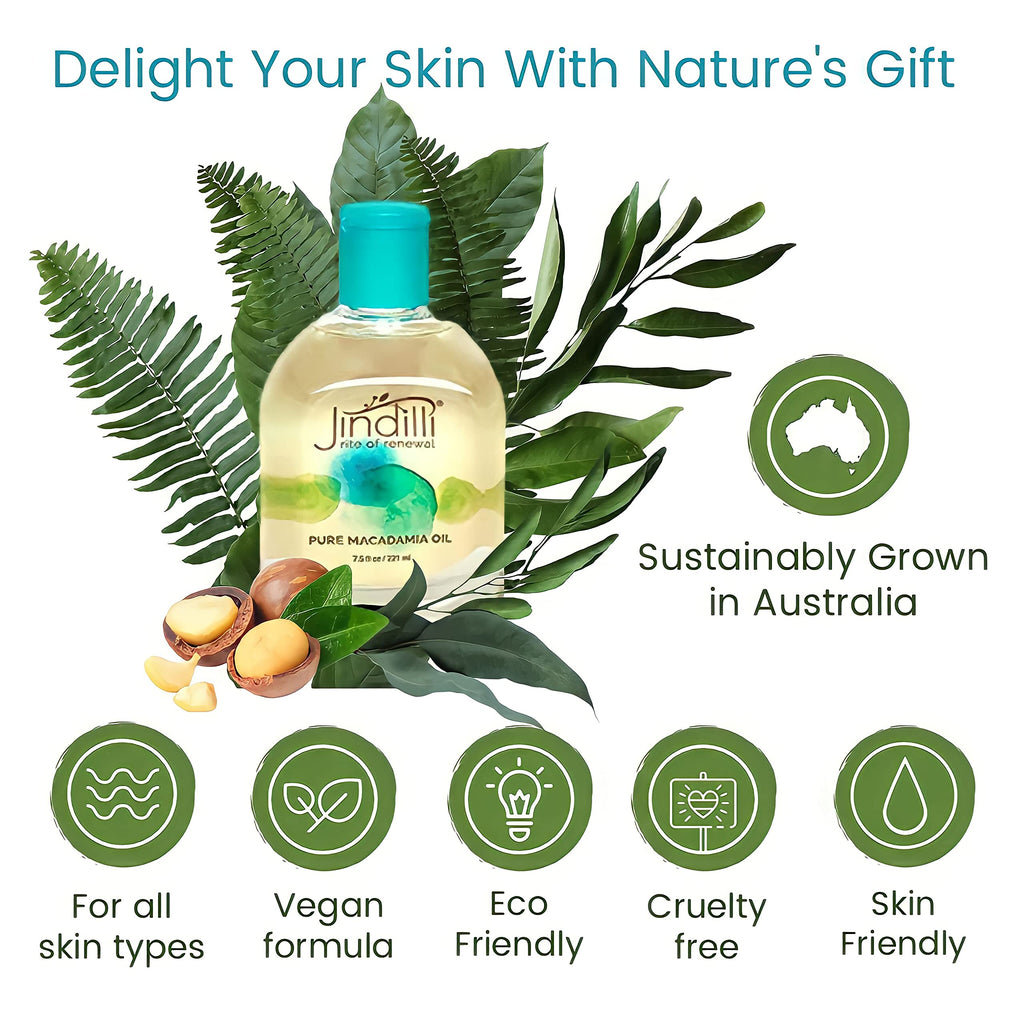 Jindilli Pure Macadamia Oil | Cold-Pressed, Hexane-Free, Cruelty-Free Multipurpose Moisturizer (7.5 oz)