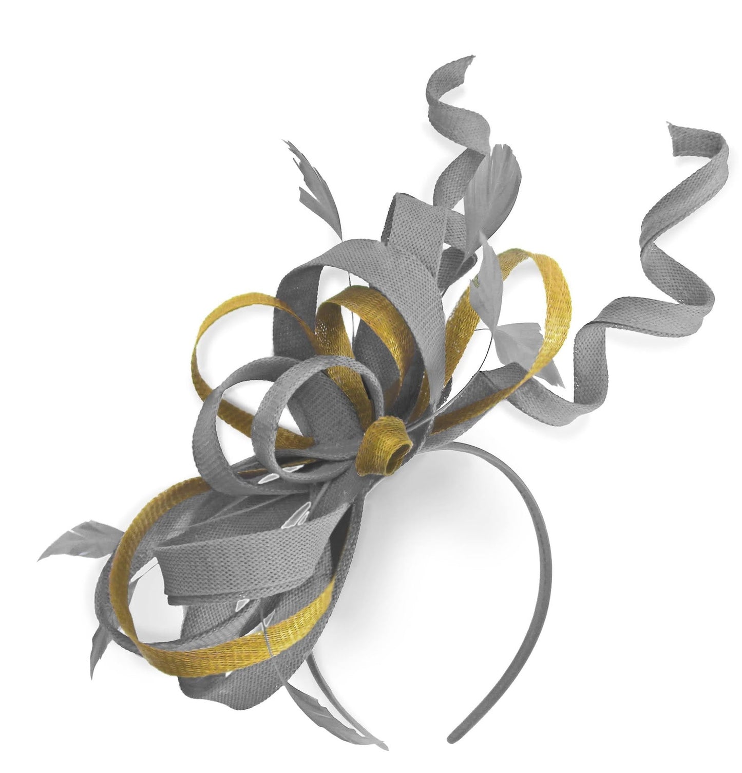 Caprilite Silver Grey and Gold Wedding Swirl Fascinator Headband Alice Band Ascot Races Loop Net