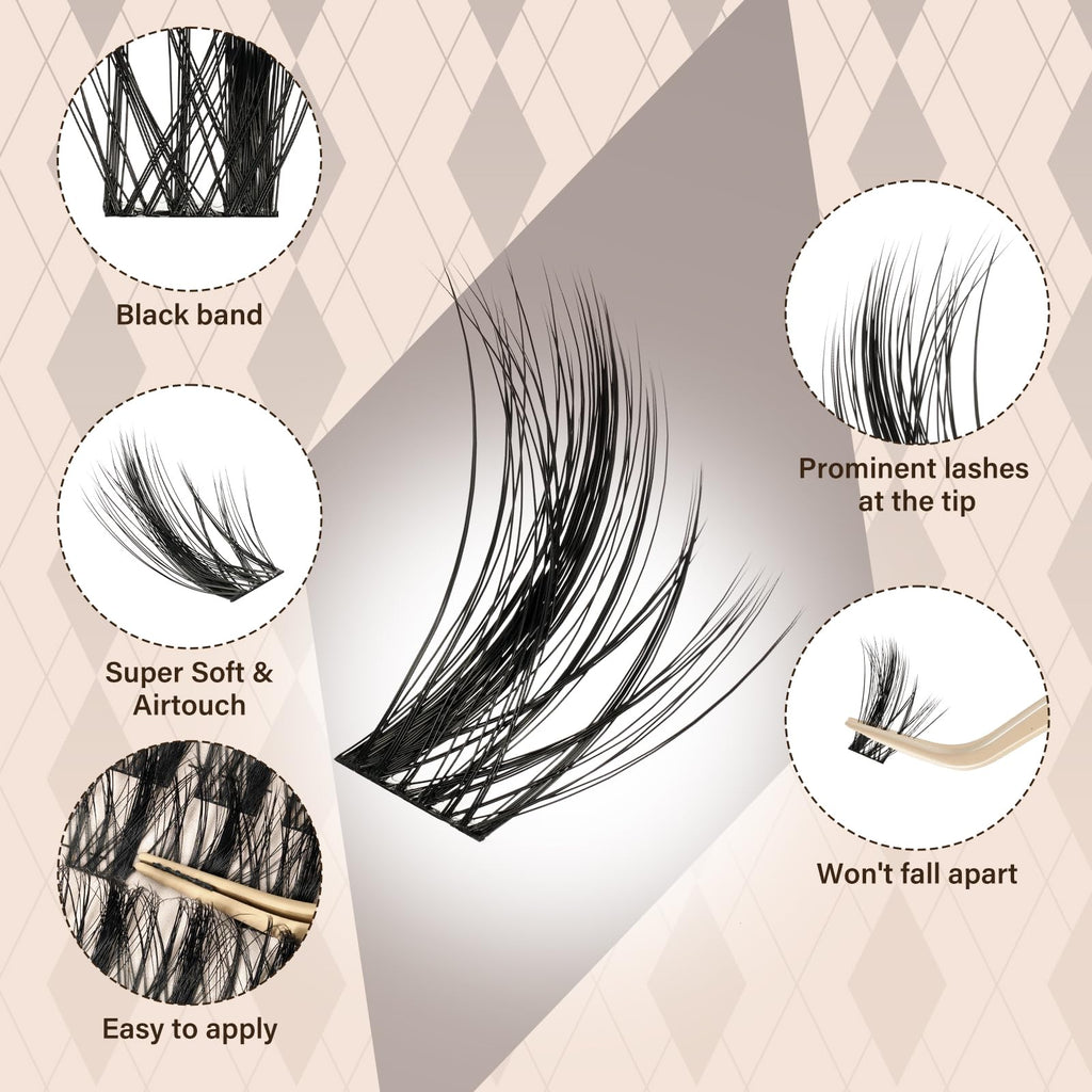 JMS&JMS 156Pcs Lash Clusters CC Curl 8-18mm | DIY Wispy Lashes with Soft Band