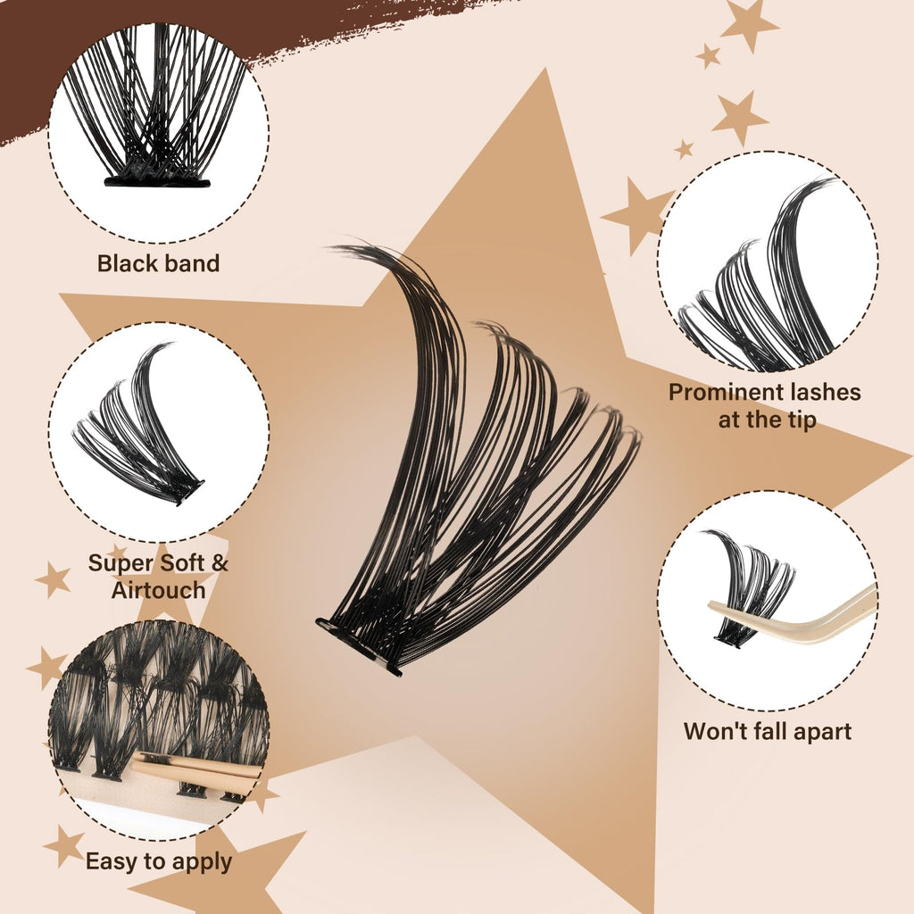 JMS&JMS DIY Lash Extension Kit 40D+50D - 9-16mm Lashes Clusters Bond & Seal