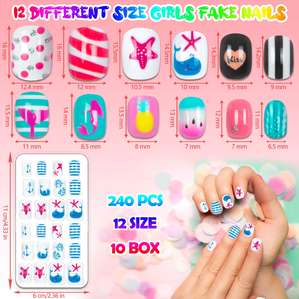JOAOYO 240 Pieces Kids Fake Nails | Pre-Glued Press-On Nails for Girls