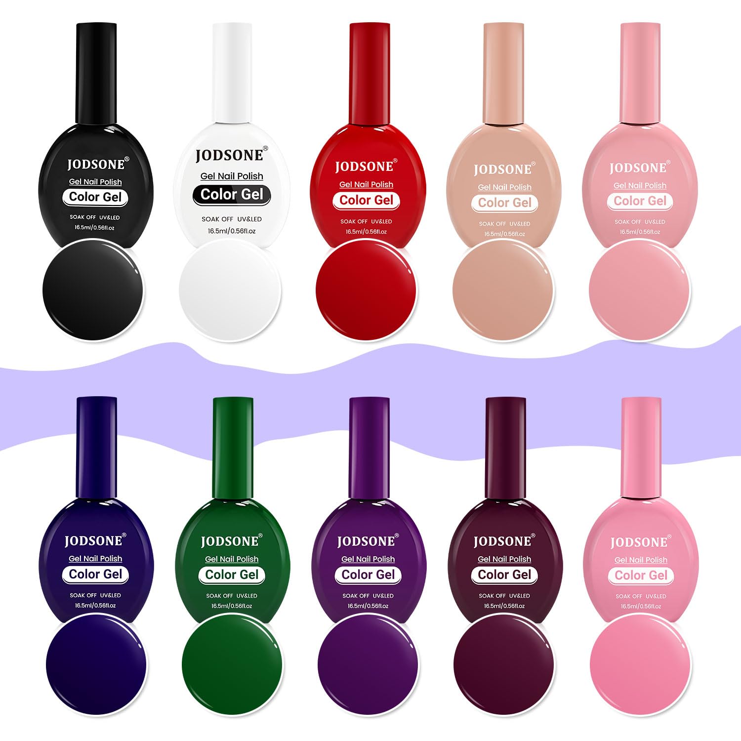 JODSONE 12-Piece Gel Nail Polish Set (16.5 ml) with Base Coat + Top Coat — 10 Colors for At-Home Nail Art