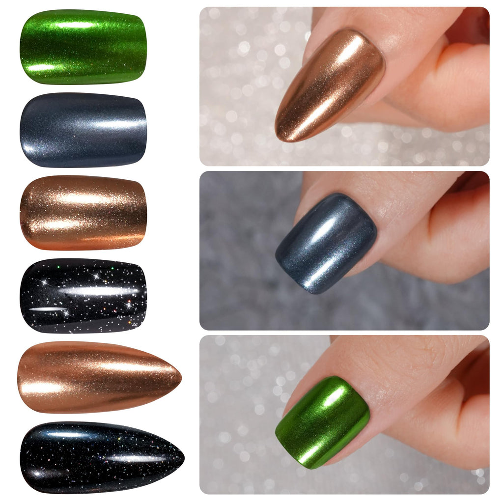 Jofay Fashion Chrome Press On Nails – 144Pcs Salon-Quality Mirror Metal Stiletto & Glitter Nails