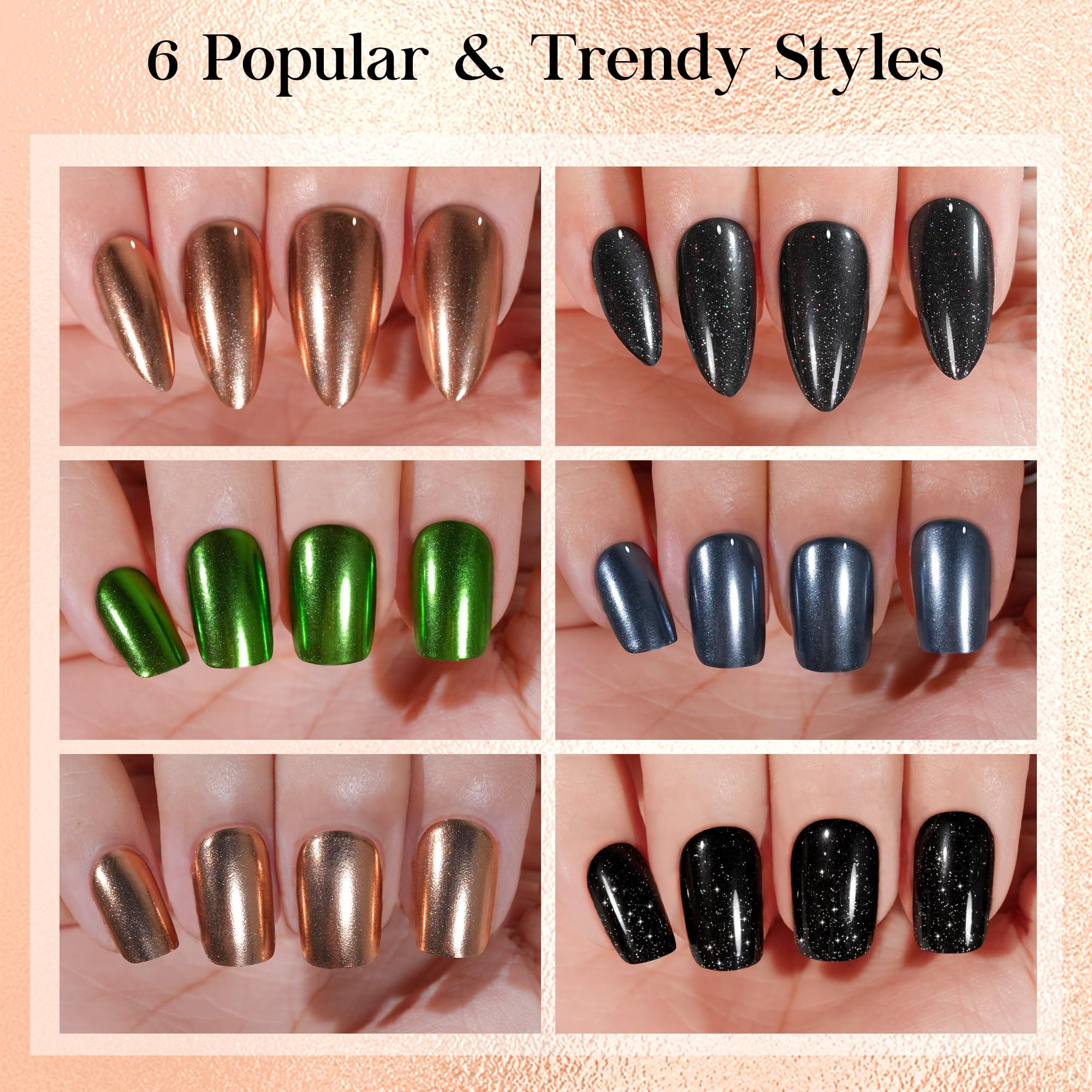Jofay Fashion Chrome Press On Nails – 144Pcs Salon-Quality Mirror Metal Stiletto & Glitter Nails