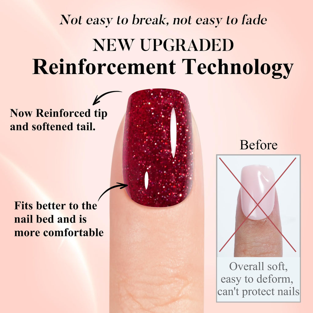 Jofay Fashion Press-On Nails – 160Pcs Valentines Nails with 5 Glitter Styles, 16 Sizes, Reusable Glue-On Nails