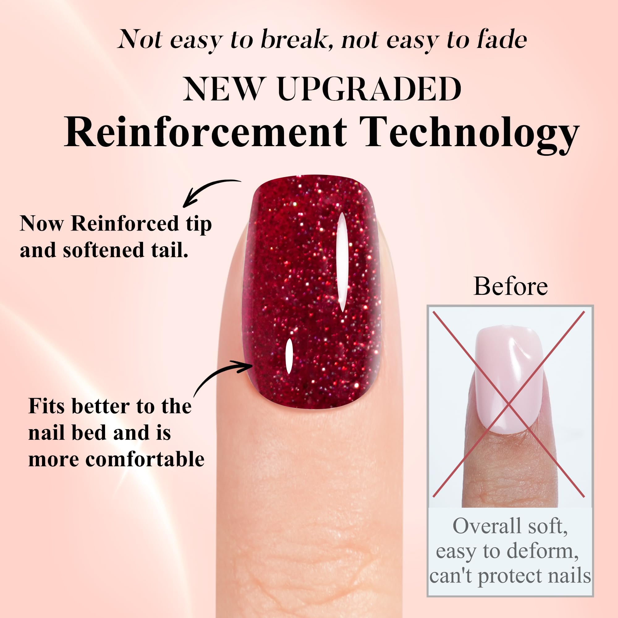 Jofay Fashion Press-On Nails – 160Pcs Valentines Nails with 5 Glitter Styles, 16 Sizes, Reusable Glue-On Nails