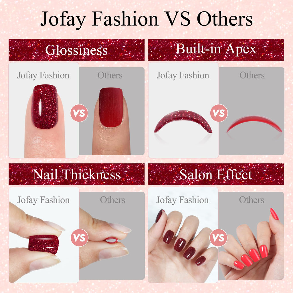Jofay Fashion Press-On Nails – 160Pcs Valentines Nails with 5 Glitter Styles, 16 Sizes, Reusable Glue-On Nails