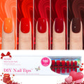 Jofay Fashion Press-On Nails Red | Short Square Soft Gel, 160Pcs, 32 Sizes | Valentine Gift
