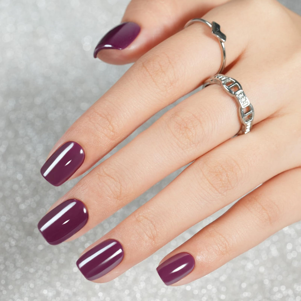 Jofay Fashion Press On Nails Short Dark Purple – Chrome Square, 160pcs Soft Gel Kit | 16 Sizes
