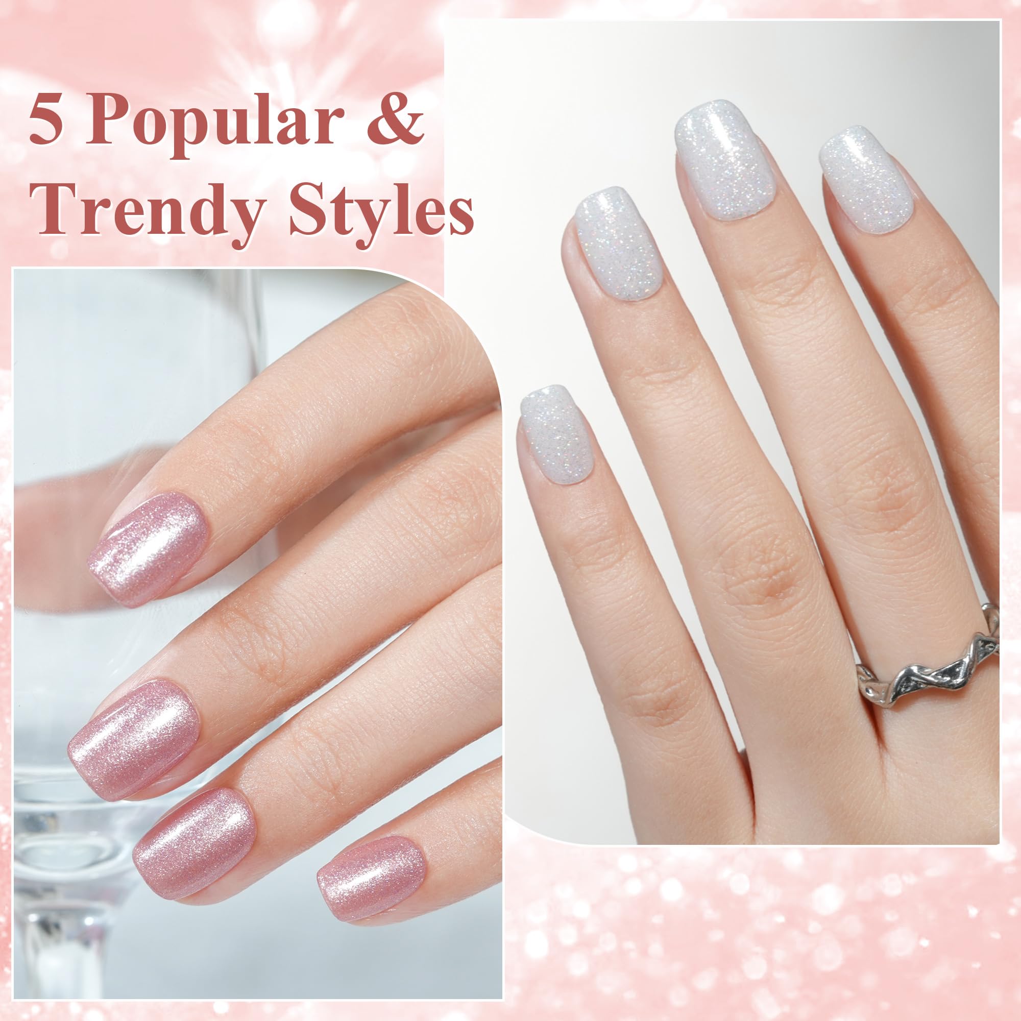 Jofay Fashion Press-On Nails – 160Pcs Valentines Nails with 5 Glitter Styles, 16 Sizes, Reusable Glue-On Nails