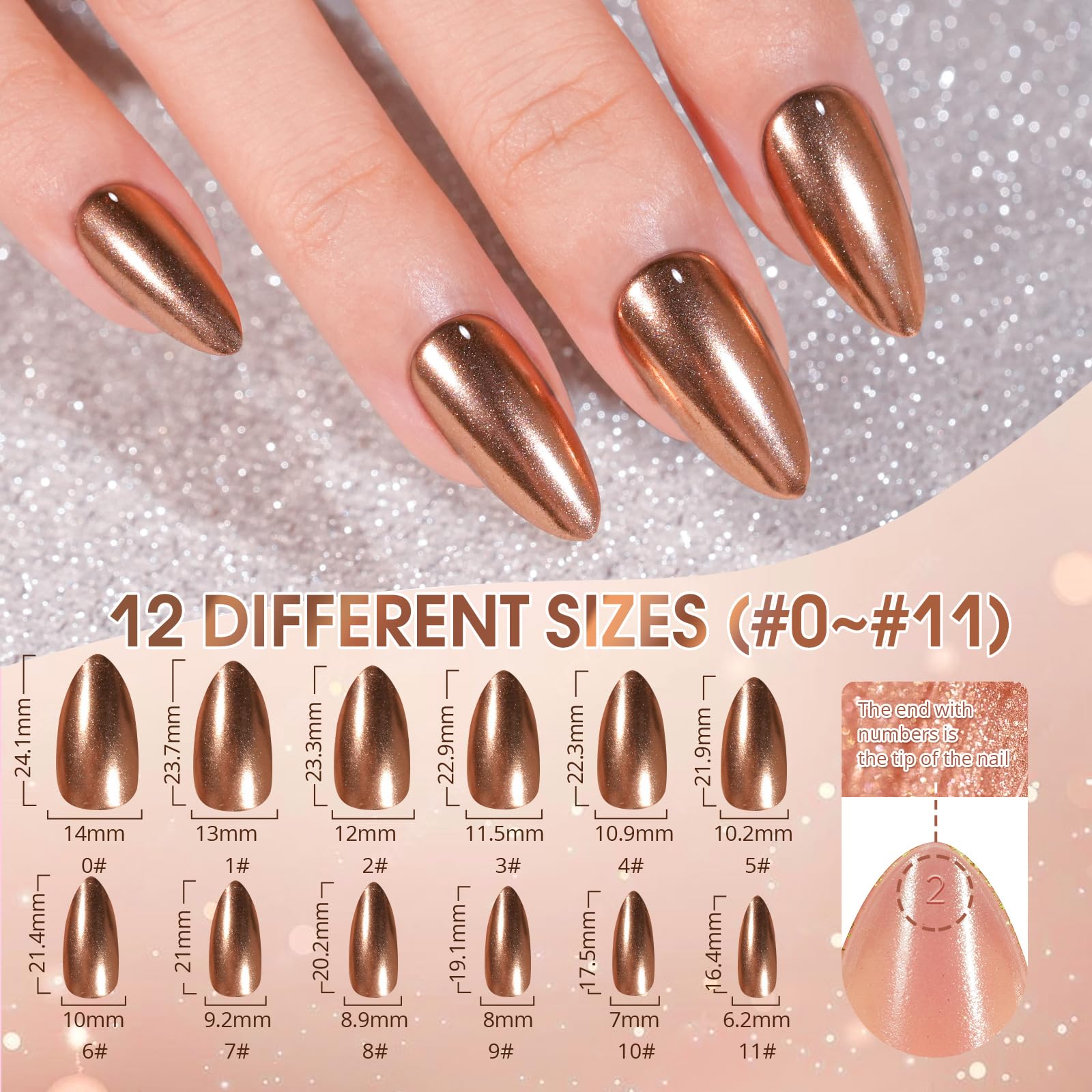 Jofay Fashion Chrome Press On Nails – 144Pcs Salon-Quality Mirror Metal Stiletto & Glitter Nails