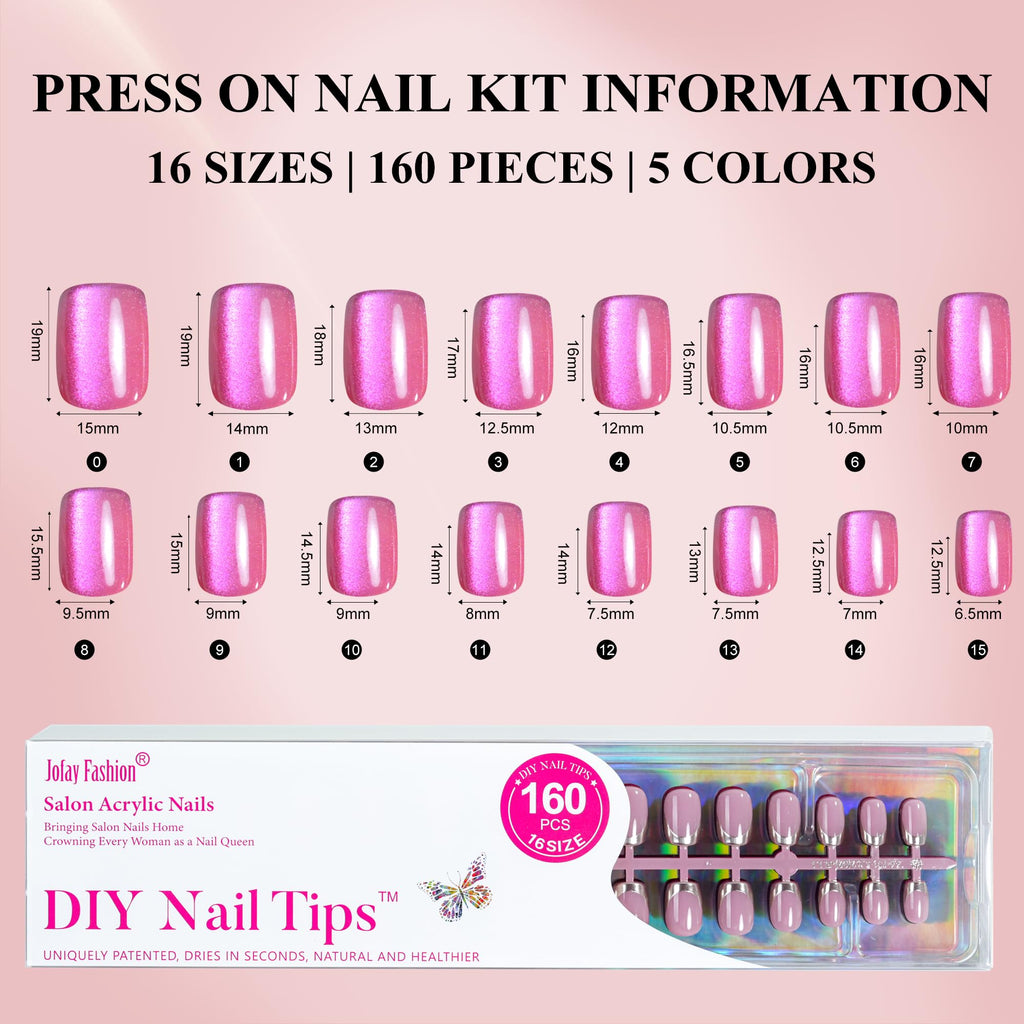 Jofay Fashion Press On Nails – Short 5 Styles, 160 Pcs Salon-Like Nails