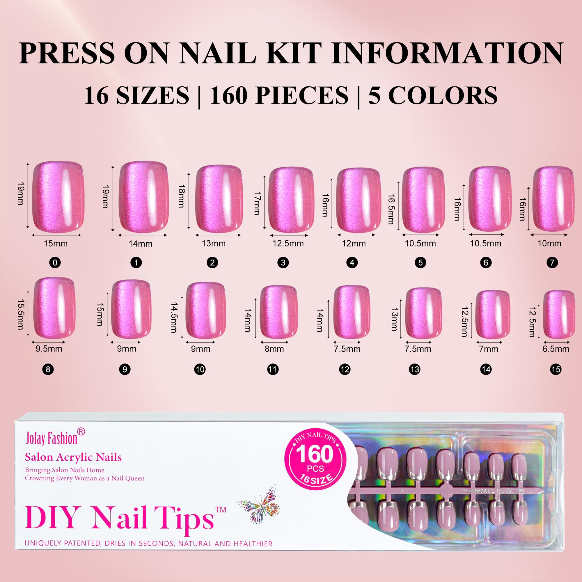 Jofay Fashion Press On Nails – Short 5 Styles, 160 Pcs Salon-Like Nails