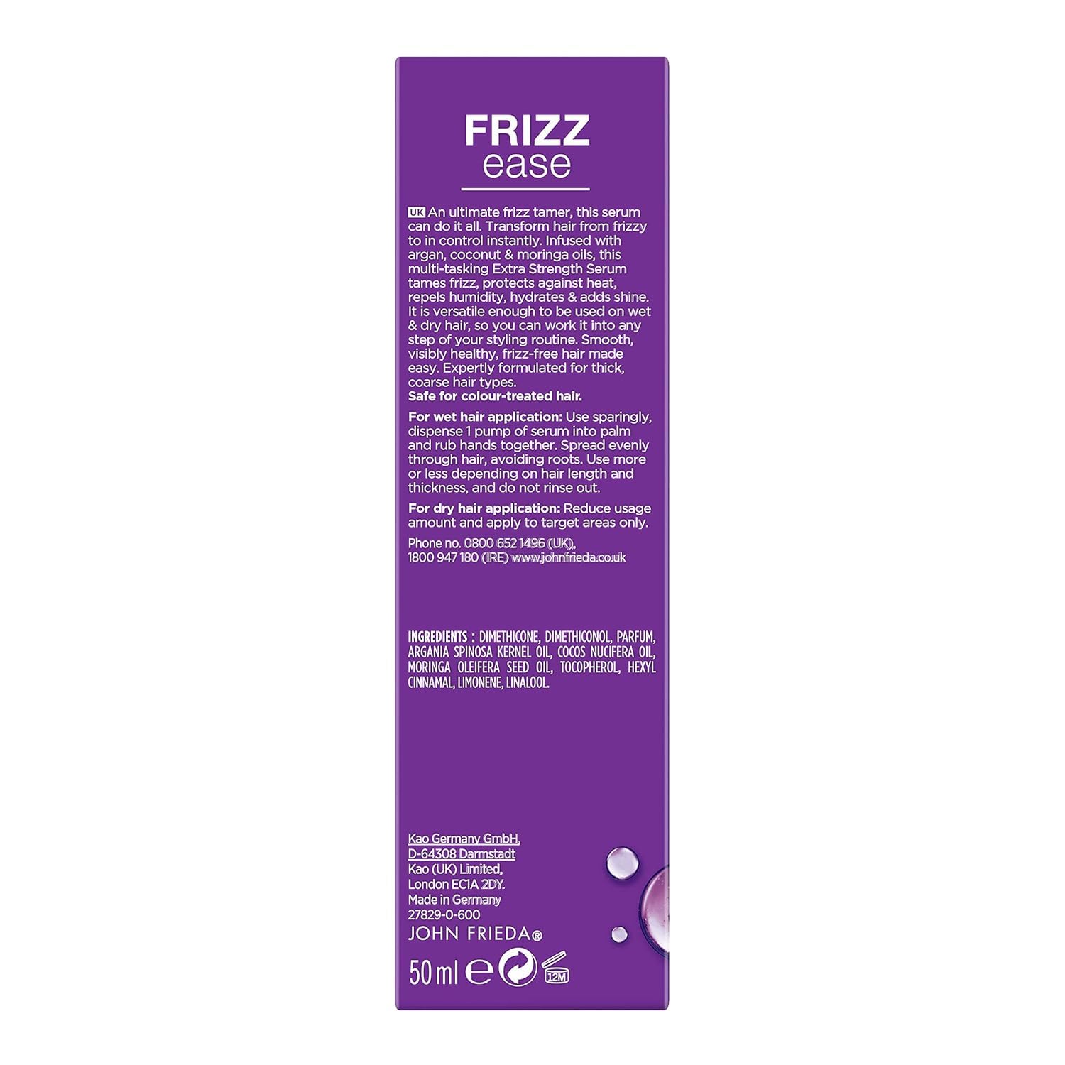 John Frieda Frizz-Ease Extra Strength 6-Effect Serum, 3 x 1.69 oz