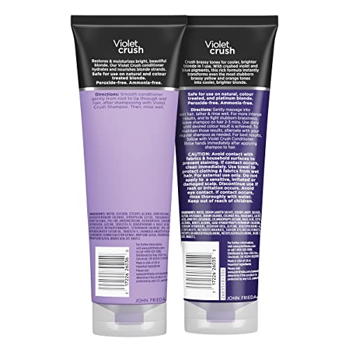 John Frieda Violet Crush Purple Shampoo & Conditioner Set for Blonde Hair – Neutralizes Yellow Tones, 8.3 oz each, Pack of 2