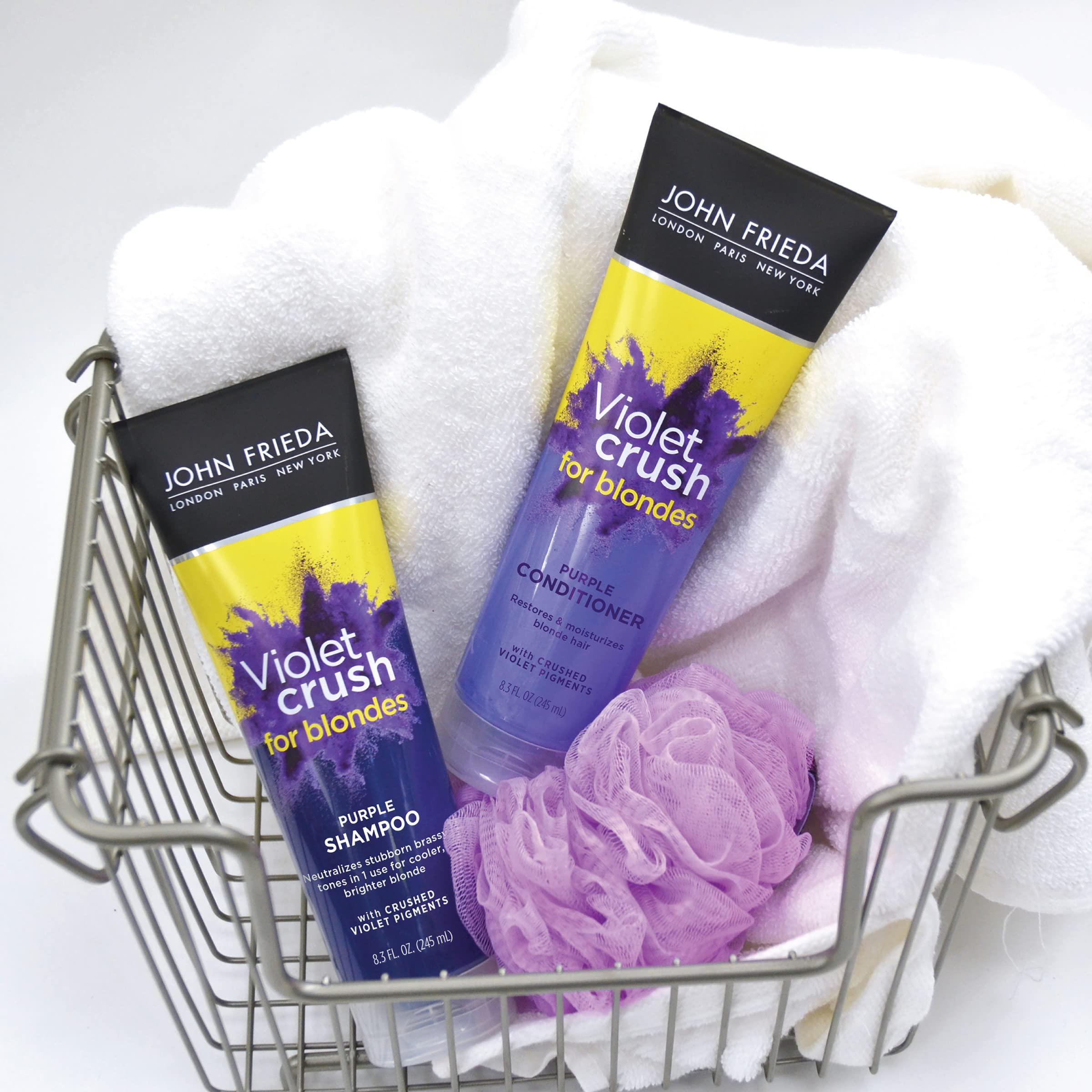 John Frieda Violet Crush Purple Shampoo & Conditioner Set for Blonde Hair – Neutralizes Yellow Tones, 8.3 oz each, Pack of 2