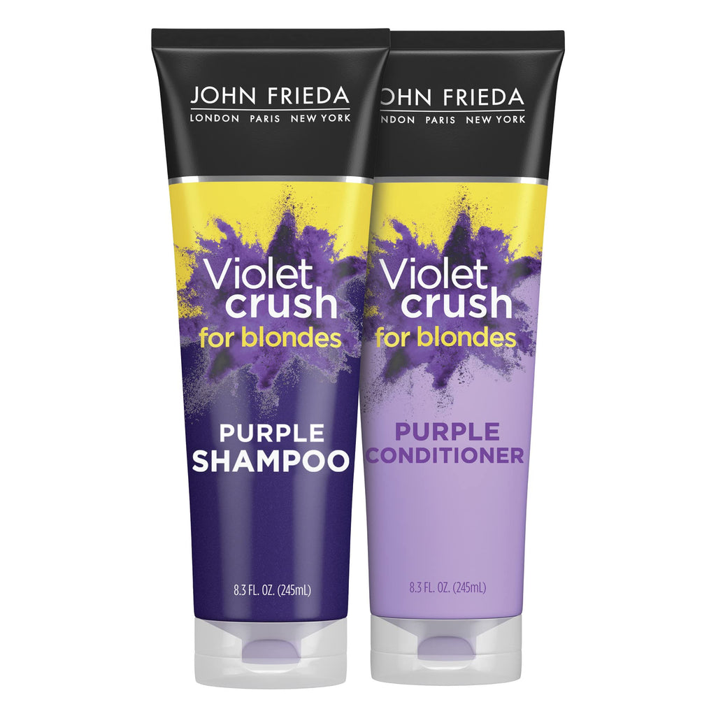 John Frieda Violet Crush Purple Shampoo & Conditioner Set for Blonde Hair – Neutralizes Yellow Tones, 8.3 oz each, Pack of 2