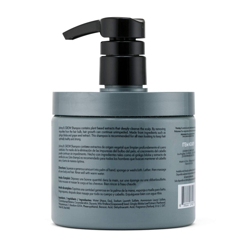 Johnny B. Professional Grow Hair Shampoo 16 oz – Plant-Based Scalp Cleanser for Fuller-Looking Hair