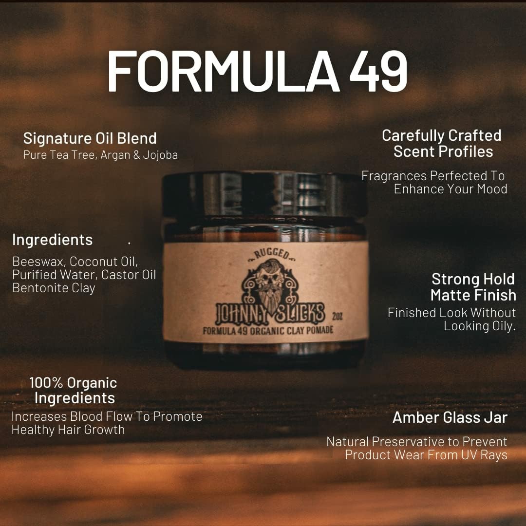 Johnny Slicks Formula 49 Clay – All Organic Pomade | Firm Hold & Matte Finish