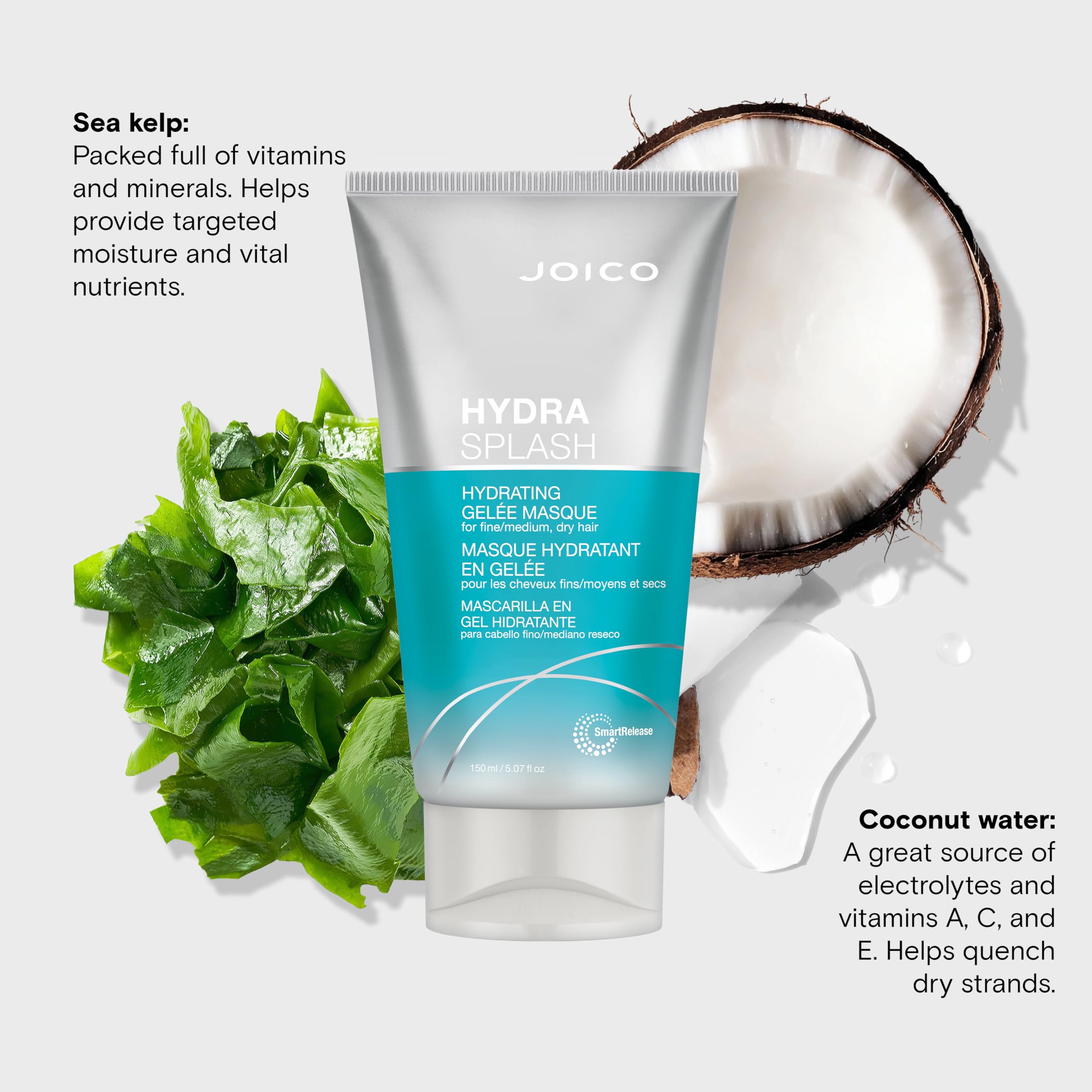 Joico HydraSplash Hydrating Gelee Masque – For Fine to Dry Hair | Hydration & Shine | Sea Kelp & Coconut Water | 2 x 5.07 oz