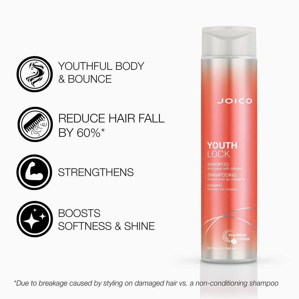 Joico YouthLock Shampoo & Conditioner Set with Collagen – Sulfate-Free, Frizz & Breakage Protection (10.1 oz x 2)