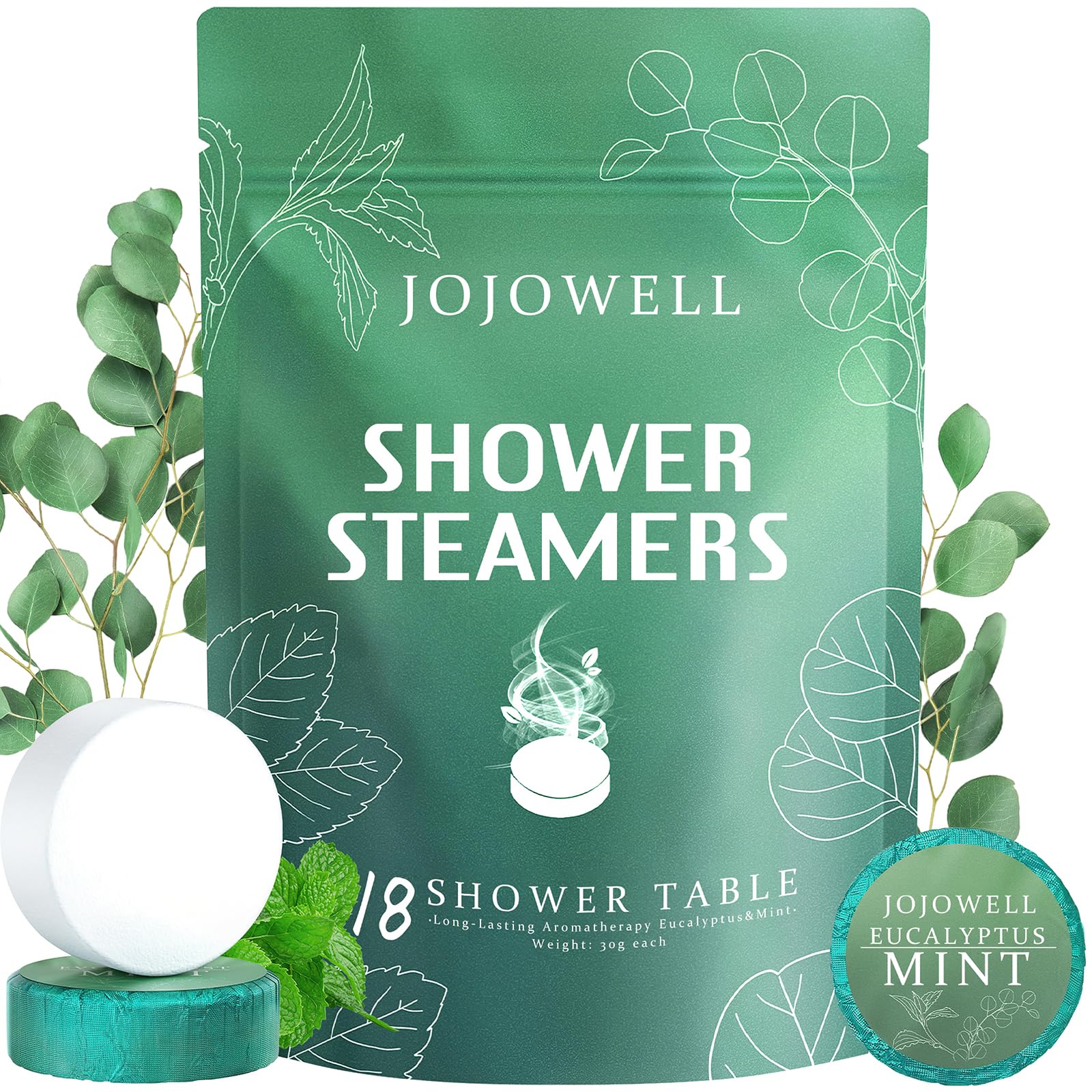 JoJowell Shower Steamers Aromatherapy — 18-Pack Mint & Eucalyptus Gift