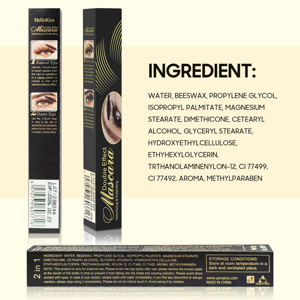 Jokmbzry Mascara – Long-Lasting Volume & Length, Waterproof & No Clump, 2-in-1 Dual-Brush