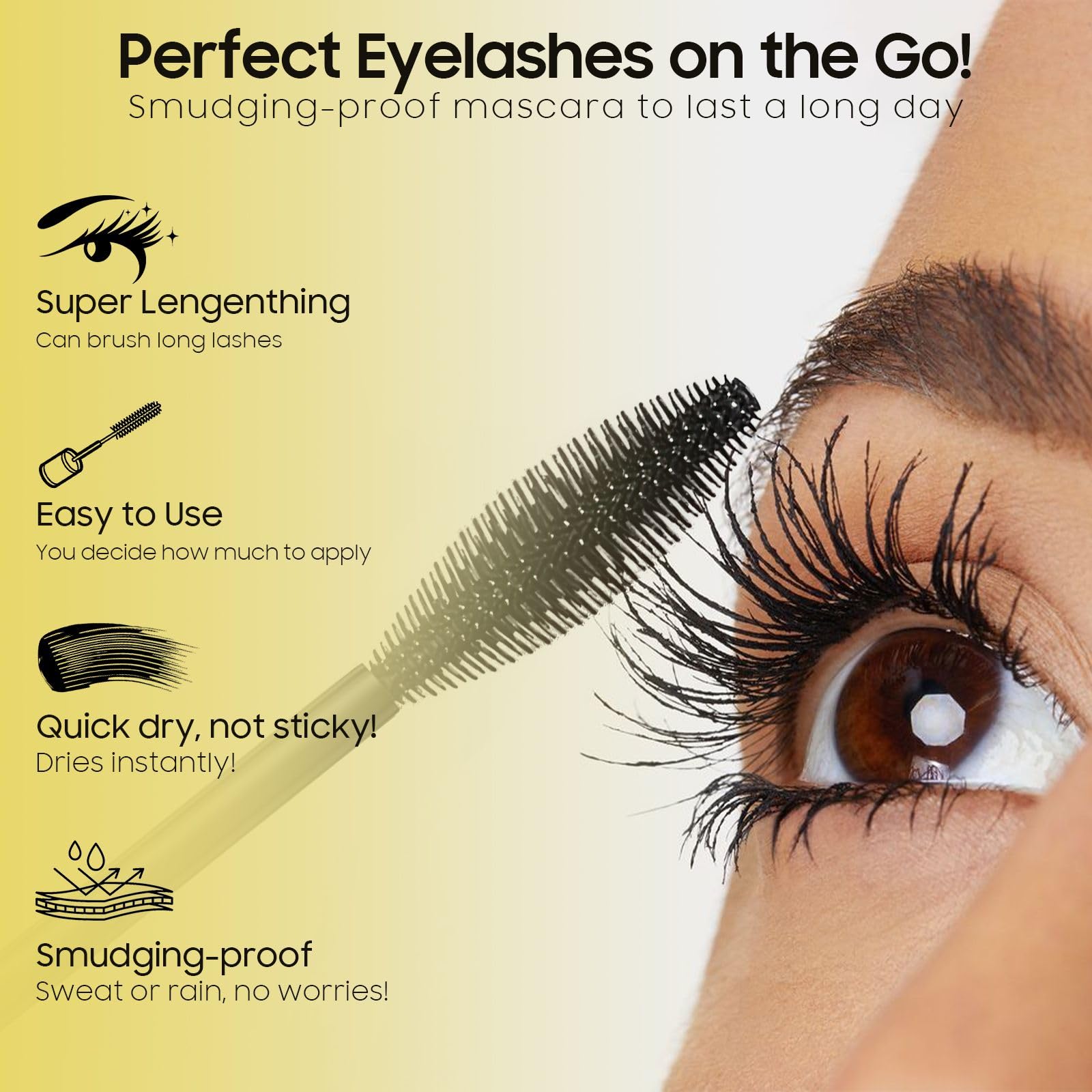 Jokmbzry Mascara – Long-Lasting Volume & Length, Waterproof & No Clump, 2-in-1 Dual-Brush