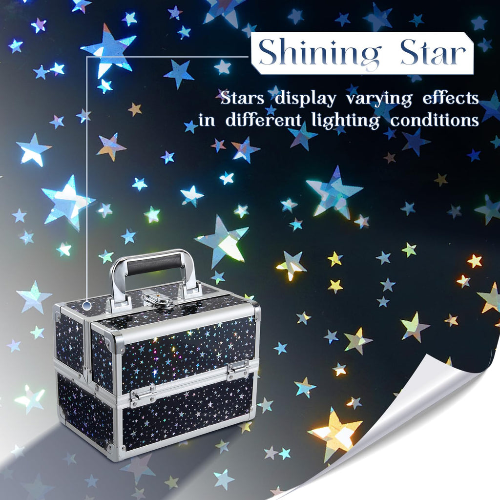 Joligrace Makeup Train Case - Lockable 2-Tier Tray with Mirror, Portable Black Star