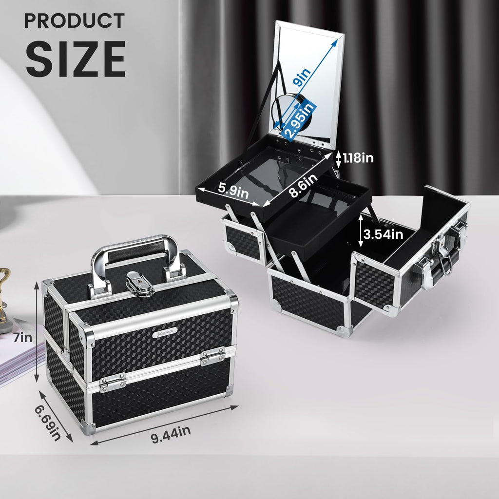 Joligrace Makeup Box with Mirror – 2-Tier Train Case, Portable & Lockable